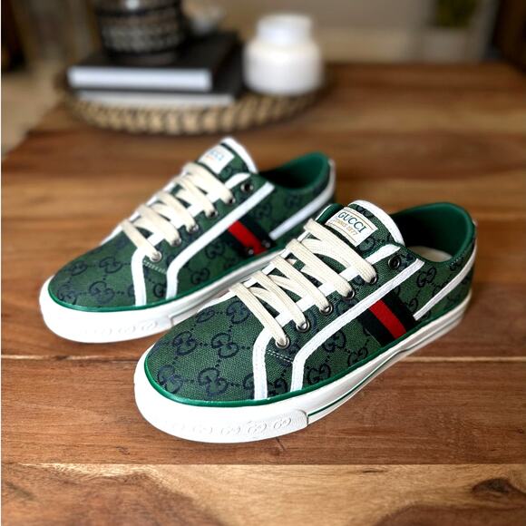 Gucci Shoes - GUCCI NEW Women's US Size 10 Tennis 1977 GG Logo Green Canvas Low-Top Sneakers